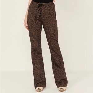 Wrangler x Fender Leopard Print Lace Up Flare Denim Jeans 33x30